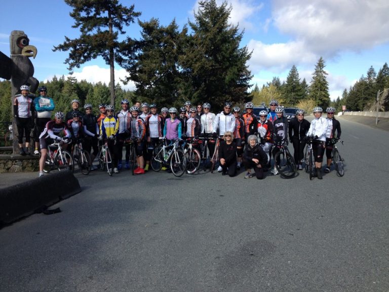 Parksville Riders at the top of the Malahat in 2014