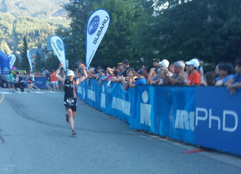 Robin Dunkley finishing Ironman Canada Whistler