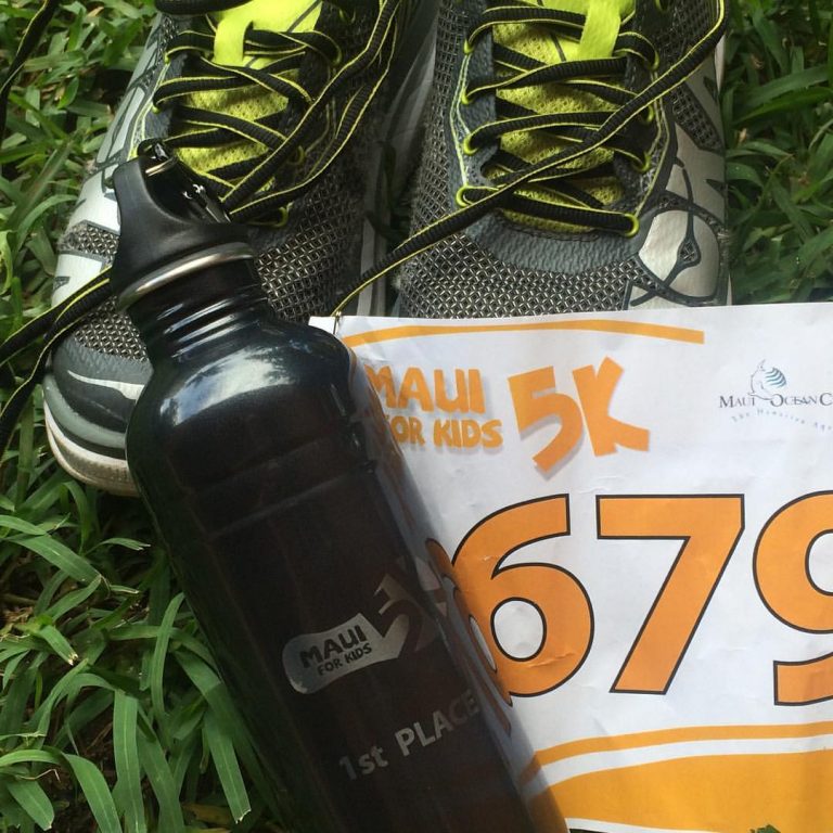 Jay Krieger's Race Number and running shoes from the Maui 5k