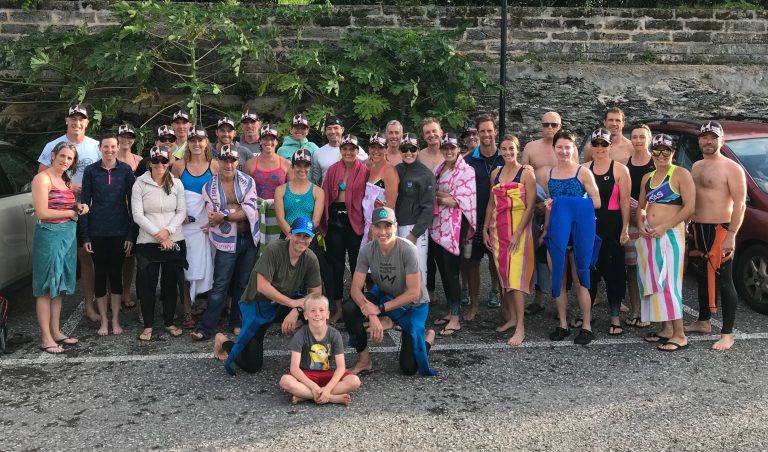Bermuda Triathlon Camp group photo after swim workout in Harrington Sound.