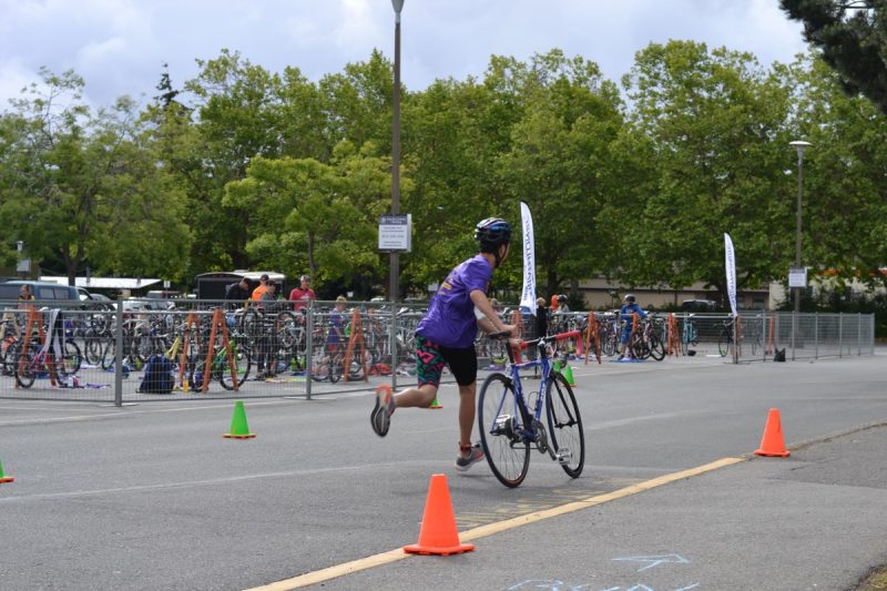 Volunteers, racers and supporters at the Victoria Youth Triathlon at UVic.