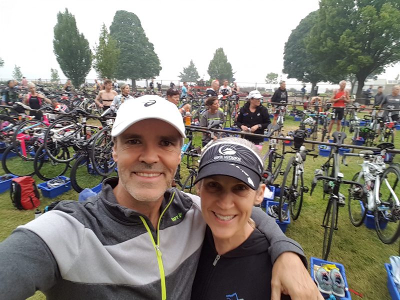 Dominic and Crystal Bergeron in front of Transition Area of Super League 2018 in Penticton