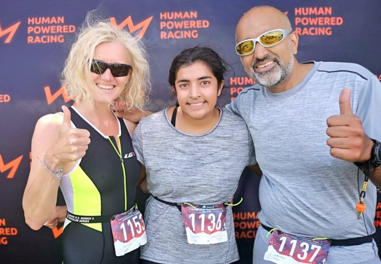 Great photo of 3 finishers at the Triathlon of Compassion