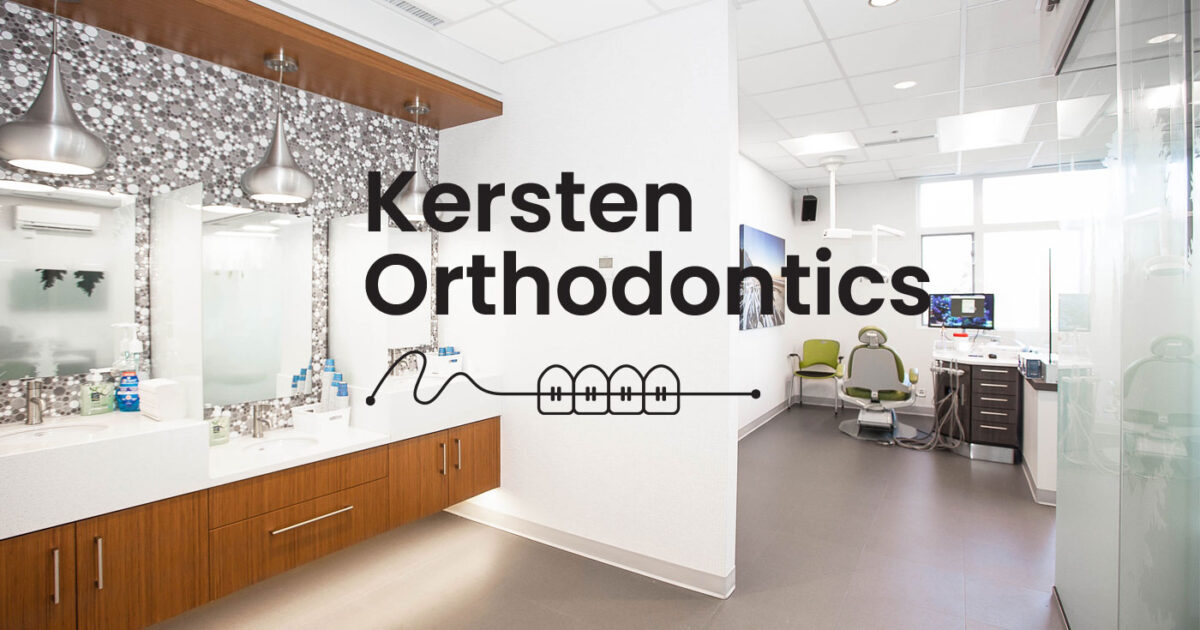 Kersten Orthodontics logo floats over the beautiful office space.