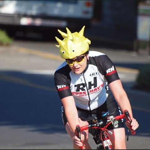 2011 Tri of Compassion cyclist with a funny helmet.
