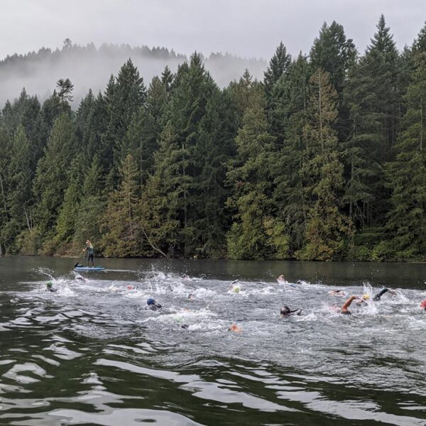 XTERRA Victoria racers in the water at Durrance Lake